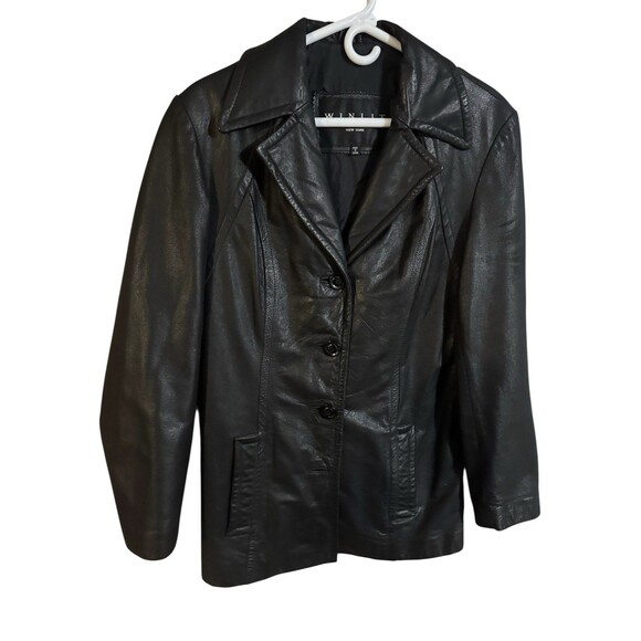 WINLIT Genuine Leather Jacket Women sz S Black Lined Button-Up Pockets New York - Picture 1 of 6